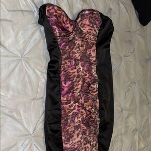 bebe Strapless Dress in Black and Pink